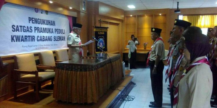 Pengukuhan Satgas Pramuka Peduli Kwarcab Sleman