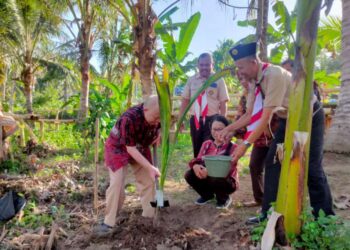 Monev di Kampung Pramuka Sukorojo, Tim Kwarda DIY Tanam Kelapa Genjah Entok di Bantaran Sungai