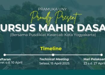 Pramuka UNY bersama Pusdiklatcab Kota Yogyakarta akan Menggelar KMD 23-27 April 2025