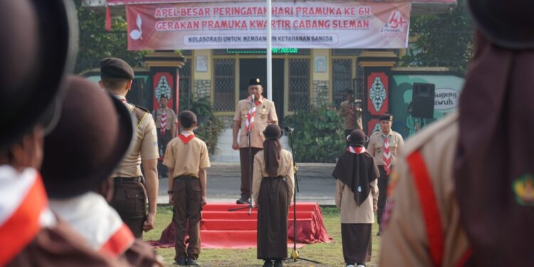 Khidmat, Kwarcab Sleman Gelar Apel Besar Hari Pramuka ke-64 di Lapangan Pojok, Harjobinangung, Pakem