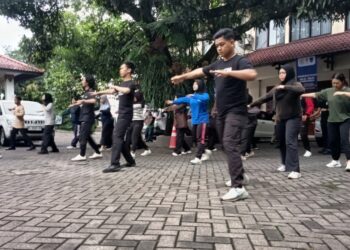 Hujan Rintik, Senam Pagi Tetap Ciamik di Pelatihan Pembudayaan Nilai-Nilai Pancasila Hari Keempat