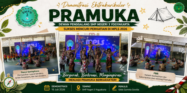 Semangat Kepramukaan Bergema di MPLS 2026, Dewan Penggalang SMP Negeri 3 Yogyakarta Tampilkan Atraksi Memukau